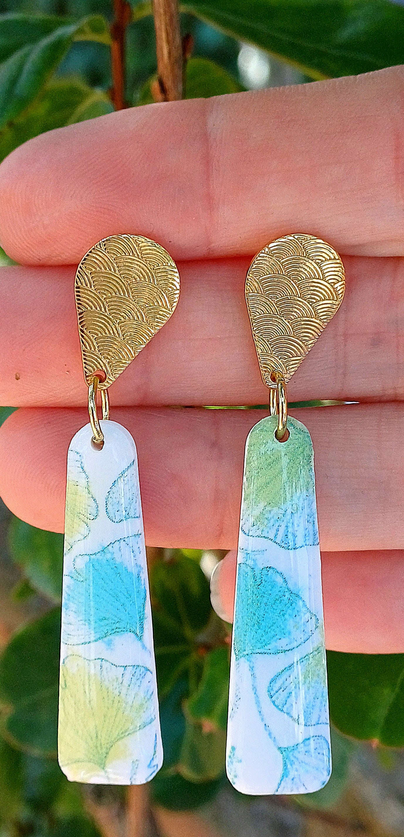 Boucles d'oreilles "Ginkgo" vert