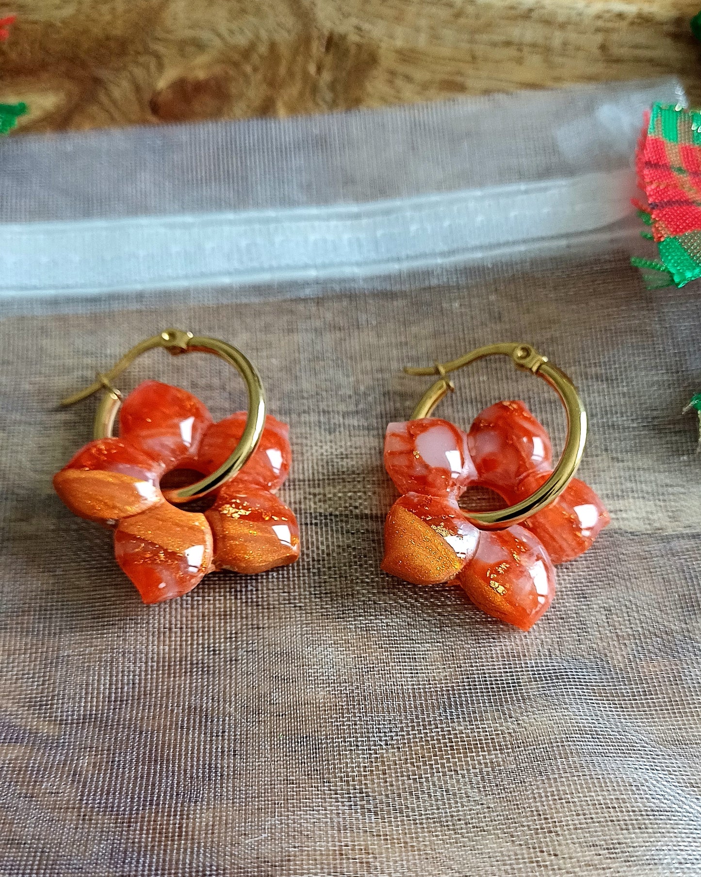 Boucles d'oreilles " Vaërra" Orange marbré