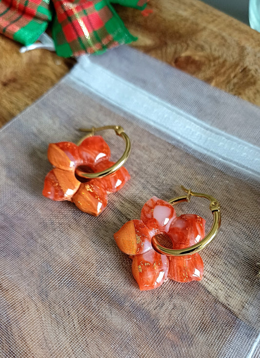 Boucles d'oreilles " Vaërra" Orange marbré