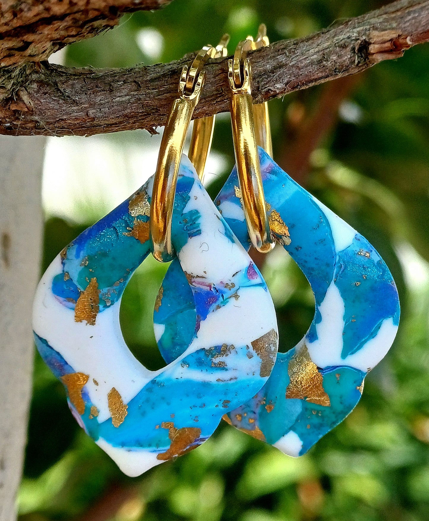 Boucles d'oreilles Héléna marbré bleu